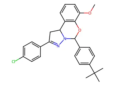 5-(4-tert-butylphenyl)-2-(4-chlorophenyl)-7-methoxy-1,10b-dihydropyrazolo[1,5-c][1,3]benzoxazine structure