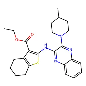 ethyl 2-{[3-(4-methylpiperidin-1-yl)quinoxalin-2-yl]amino}-4,5,6,7-tetrahydro-1-benzothiophene-3-carboxylate structure