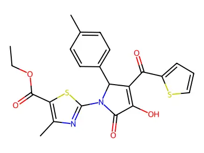 ethyl 2-[(3E)-3-[hydroxy(thiophen-2-yl)methylidene]-2-(4-methylphenyl)-4,5-dioxopyrrolidin-1-yl]-4-methyl-1,3-thiazole-5-carboxylate structure