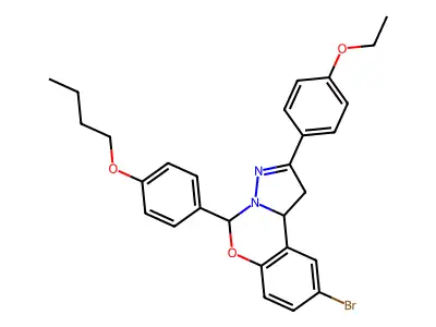 9-bromo-5-(4-butoxyphenyl)-2-(4-ethoxyphenyl)-1,10b-dihydropyrazolo[1,5-c][1,3]benzoxazine structure