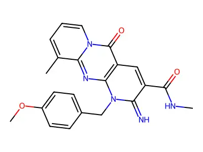 {2-imino-1-[(4-methoxyphenyl)methyl]-10-methyl-5-oxo(1,6-dihydropyridino[2,3-d]pyridino[1,2-a]pyrimidin-3-yl)}-N-methylcarboxamide structure