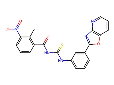 2-methyl-3-nitro-N-[[3-([1,3]oxazolo[4,5-b]pyridin-2-yl)phenyl]carbamothioyl]benzamide structure