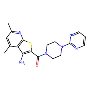 (3-amino-4,6-dimethylthieno[2,3-b]pyridin-2-yl)-(4-pyrimidin-2-ylpiperazin-1-yl)methanone structure