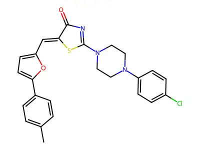 (Z)-2-(4-(4-chlorophenyl)piperazin-1-yl)-5-((5-(p-tolyl)furan-2-yl)methylene)thiazol-4(5H)-one structure