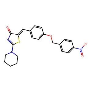 (5E)-5-[[4-[(4-nitrophenyl)methoxy]phenyl]methylidene]-2-piperidin-1-yl-1,3-thiazol-4-one structure