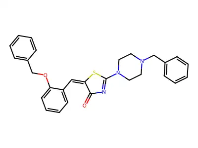 (5E)-2-(4-benzylpiperazin-1-yl)-5-[(2-phenylmethoxyphenyl)methylidene]-1,3-thiazol-4-one structure