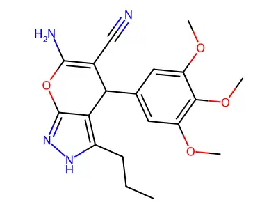 6-amino-3-propyl-4-(3,4,5-trimethoxyphenyl)-1,4-dihydropyrano[2,3-c]pyrazole-5-carbonitrile structure