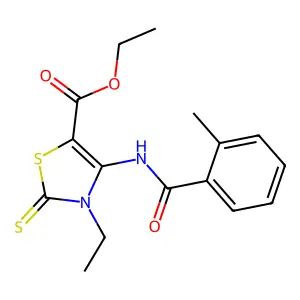 ethyl 3-ethyl-4-[(2-methylbenzoyl)amino]-2-sulfanylidene-1,3-thiazole-5-carboxylate structure