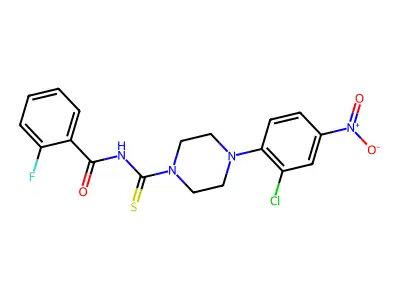 N-[4-(2-chloro-4-nitrophenyl)piperazine-1-carbothioyl]-2-fluorobenzamide structure