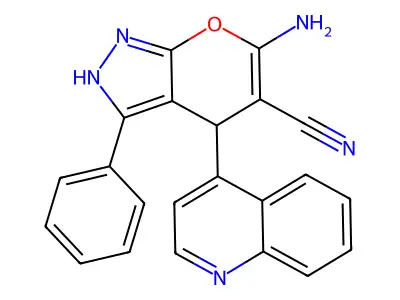 6-Amino-3-phenyl-4-quinolin-4-yl-2,4-dihydropyrano[2,3-c]pyrazole-5-carbonitrile structure