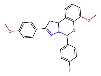 5-(4-fluorophenyl)-7-methoxy-2-(4-methoxyphenyl)-1,10b-dihydropyrazolo[1,5-c][1,3]benzoxazine structure