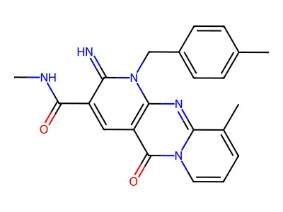 {2-imino-10-methyl-1-[(4-methylphenyl)methyl]-5-oxo(1,6-dihydropyridino[2,3-d] pyridino[1,2-a]pyrimidin-3-yl)}-N-methylcarboxamide structure