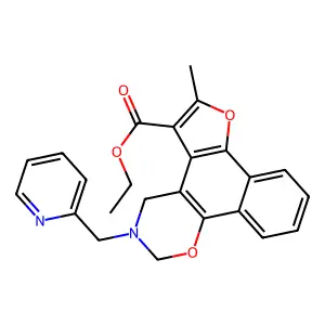 ethyl 6-methyl-3-(pyridin-2-ylmethyl)-3,4-dihydro-2H-furo[3',2':3,4]naphtho[2,1-e][1,3]oxazine-5-carboxylate structure