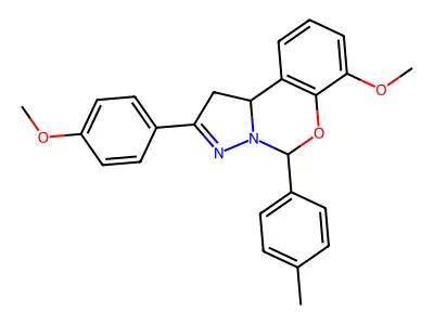 7-methoxy-2-(4-methoxyphenyl)-5-(4-methylphenyl)-1,10b-dihydropyrazolo[1,5-c][1,3]benzoxazine structure