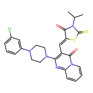 2-[4-(3-chlorophenyl)piperazin-1-yl]-3-[(Z)-(3-isopropyl-4-oxo-2-thioxo-1,3-thiazolidin-5-ylidene)methyl]-4H-pyrido[1,2-a]pyrimidin-4-one structure