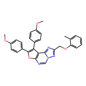 8,9-bis(4-methoxyphenyl)-2-((o-tolyloxy)methyl)furo[3,2-e][1,2,4]triazolo[1,5-c]pyrimidine structure