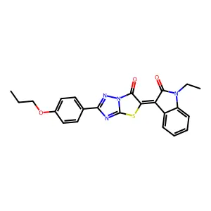 (3Z)-1-ethyl-3-[6-oxo-2-(4-propoxyphenyl)[1,3]thiazolo[3,2-b][1,2,4]triazol-5(6H)-ylidene]-1,3-dihydro-2H-indol-2-one structure