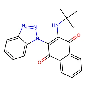 2-(1H-benzo[d][1,2,3]triazol-1-yl)-3-(tert-butylamino)naphthalene-1,4-dione structure
