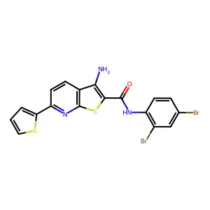 3-amino-N-(2,4-dibromophenyl)-6-thien-2-ylthieno[2,3-b]pyridine-2-carboxamide structure