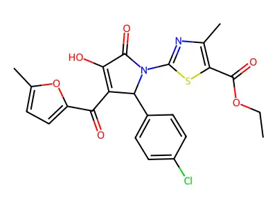 ethyl 2-{(3E)-2-(4-chlorophenyl)-3-[hydroxy(5-methylfuran-2-yl)methylidene]-4,5-dioxopyrrolidin-1-yl}-4-methyl-1,3-thiazole-5-carboxylate structure
