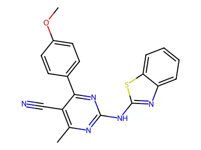 2-(1,3-benzothiazol-2-ylamino)-4-(4-methoxyphenyl)-6-methylpyrimidine-5-carbonitrile structure