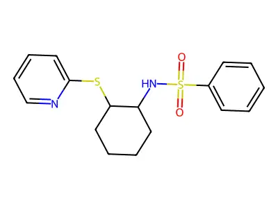 N-(2-(pyridin-2-ylthio)cyclohexyl)benzenesulfonamide structure
