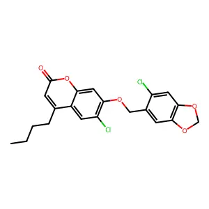4-butyl-6-chloro-7-[(6-chloro-1,3-benzodioxol-5-yl)methoxy]-2H-chromen-2-one structure