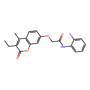2-(3-ethyl-4-methyl-2-oxochromen-7-yl)oxy-N-(2-iodophenyl)acetamide structure
