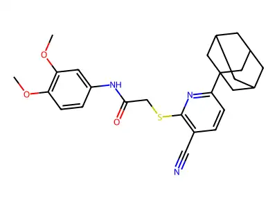 2-[6-(1-adamantyl)-3-cyanopyridin-2-yl]sulfanyl-N-(3,4-dimethoxyphenyl)acetamide structure