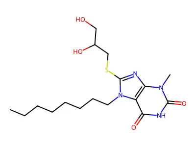 8-((2,3-dihydroxypropyl)thio)-3-methyl-7-octyl-1H-purine-2,6(3H,7H)-dione structure