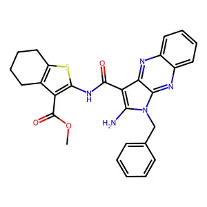 methyl 2-{[(2-amino-1-benzyl-1H-pyrrolo[2,3-b]quinoxalin-3-yl)carbonyl]amino}-4,5,6,7-tetrahydro-1-benzothiophene-3-carboxylate structure