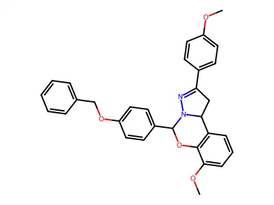 5-[4-(benzyloxy)phenyl]-7-methoxy-2-(4-methoxyphenyl)-1,10b-dihydropyrazolo[1,5-c][1,3]benzoxazine structure