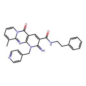 [2-imino-10-methyl-5-oxo-1-(4-pyridylmethyl)(1,6-dihydropyridino[2,3-d]pyridin o[1,2-a]pyrimidin-3-yl)]-N-(2-phenylethyl)carboxamide structure