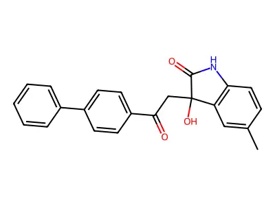 3-hydroxy-5-methyl-3-[2-oxo-2-(4-phenylphenyl)ethyl]-1H-indol-2-one structure