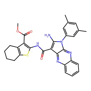methyl 2-({[2-amino-1-(3,5-dimethylphenyl)-1H-pyrrolo[2,3-b]quinoxalin-3-yl]carbonyl}amino)-4,5,6,7-tetrahydro-1-benzothiophene-3-carboxylate structure
