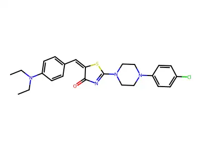 (5E)-2-[4-(4-chlorophenyl)piperazin-1-yl]-5-[4-(diethylamino)benzylidene]-1,3-thiazol-4(5H)-one structure