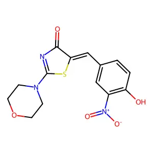 (E)-5-(4-hydroxy-3-nitrobenzylidene)-2-morpholinothiazol-4(5H)-one structure
