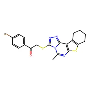 1-(4-bromophenyl)-2-((5-methyl-8,9,10,11-tetrahydrobenzo[4,5]thieno[3,2-e][1,2,4]triazolo[4,3-c]pyrimidin-3-yl)thio)ethanone structure
