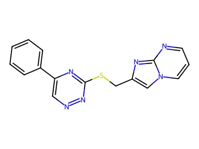 2-(((5-Phenyl-1,2,4-triazin-3-yl)thio)methyl)imidazo[1,2-a]pyrimidine structure