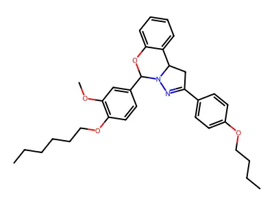 2-(4-butoxyphenyl)-5-[4-(hexyloxy)-3-methoxyphenyl]-1,10b-dihydropyrazolo[1,5-c][1,3]benzoxazine structure