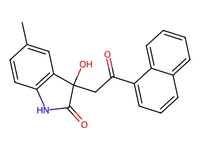 3-hydroxy-5-methyl-3-(2-naphthalen-1-yl-2-oxoethyl)-1H-indol-2-one structure
