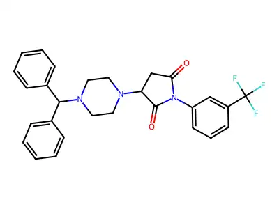 3-[4-(diphenylmethyl)piperazin-1-yl]-1-[3-(trifluoromethyl)phenyl]pyrrolidine-2,5-dione structure