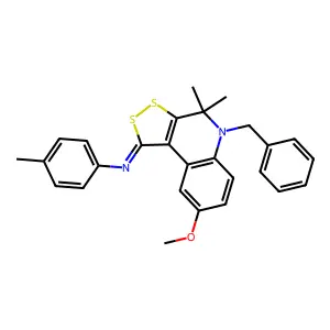 N-[(1Z)-5-benzyl-8-methoxy-4,4-dimethyl-4,5-dihydro-1H-[1,2]dithiolo[3,4-c]quinolin-1-ylidene]-4-methylaniline structure