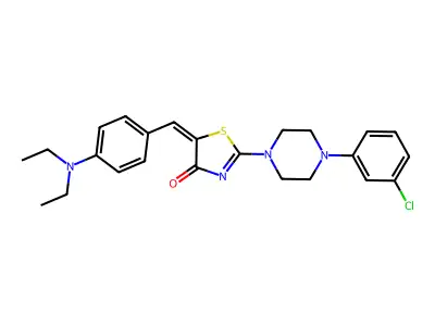 (5E)-2-[4-(3-chlorophenyl)piperazin-1-yl]-5-[4-(diethylamino)benzylidene]-1,3-thiazol-4(5H)-one structure