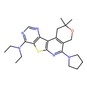 N,N-diethyl-2,2-dimethyl-5-(pyrrolidin-1-yl)-2,4-dihydro-1H-pyrano[4'',3'':4',5']pyrido[3',2':4,5]thieno[3,2-d]pyrimidin-8-amine structure