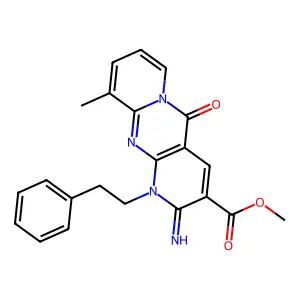 methyl 2-imino-10-methyl-5-oxo-1-(2-phenylethyl)-1,5-dihydro-2H-dipyrido[1,2-a:2',3'-d]pyrimidine-3-carboxylate structure