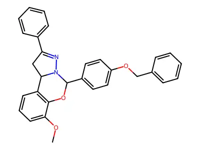5-[4-(benzyloxy)phenyl]-7-methoxy-2-phenyl-1,10b-dihydropyrazolo[1,5-c][1,3]benzoxazine structure
