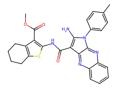 methyl 2-({[2-amino-1-(4-methylphenyl)-1H-pyrrolo[2,3-b]quinoxalin-3-yl]carbonyl}amino)-4,5,6,7-tetrahydro-1-benzothiophene-3-carboxylate structure