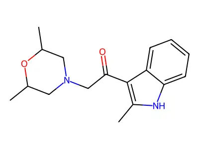 2-(2,6-dimethylmorpholin-4-yl)-1-(2-methyl-1H-indol-3-yl)ethanone structure