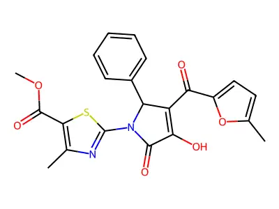 methyl 2-{(3E)-3-[hydroxy(5-methylfuran-2-yl)methylidene]-4,5-dioxo-2-phenylpyrrolidin-1-yl}-4-methyl-1,3-thiazole-5-carboxylate structure